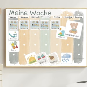 Wochenplan für Kinder, Kinder Wochenplaner, Routineplan mit Kärtchen, Abendroutine, Morgenroutine, Routineplaner für Kind, Montessori