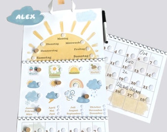 Dauerkalender Personalisierbar, Wandkalender, Kalender für Kind interaktiv, Wochenplaner, Monatsplaner, Routineplaner