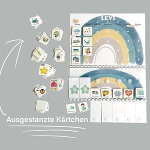 MEGA Tagesplaner Wochenplaner für Kinder Set, Routineplaner - Blau Regenbogen, Montessori, Deutsch