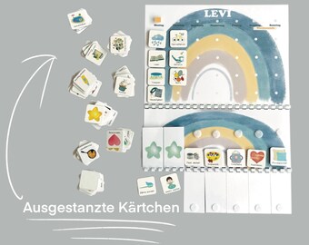 MEGA Tagesplaner Wochenplaner für Kinder Set, Routineplaner - Blau Regenbogen, Montessori, Deutsch