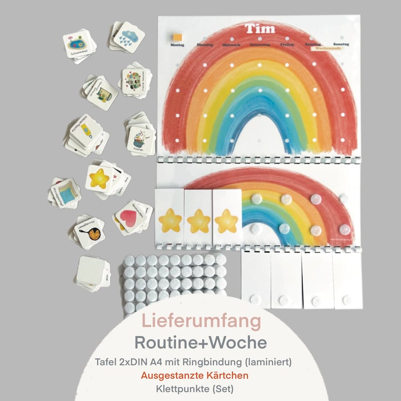 MEGA Wochenplaner und Tagesplaner Set für Kinder, Ausgestanzte Kärtchen, Routineplaner, Montessori, Deutsch Bild 4