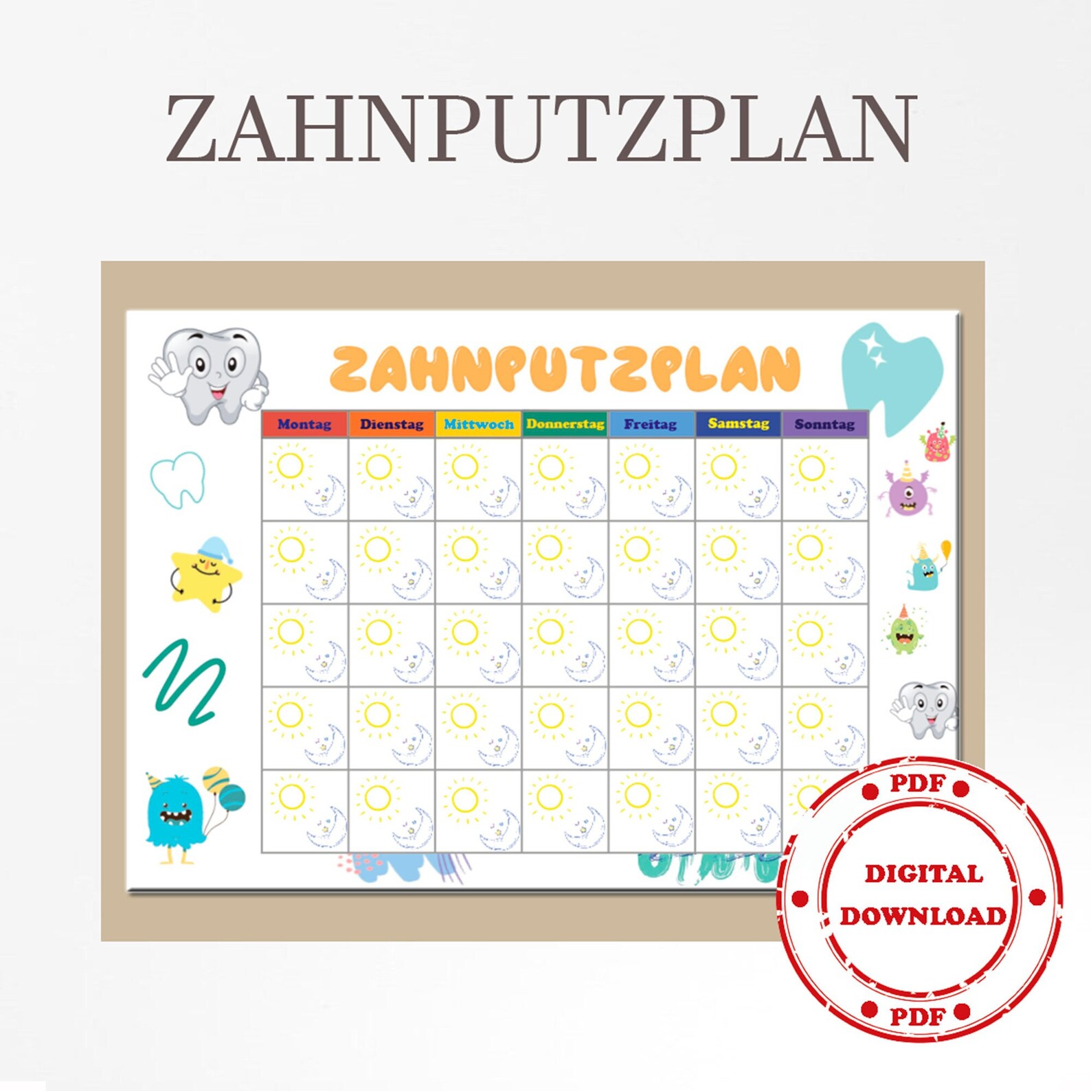 Zahnputzplan DIY. Wochenplan Routineplaner Zähneputzen Hilfe | Etsy