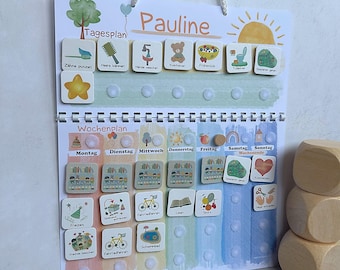 Wochenplan und Tagesplan für Kinder Regenbogen Set, Wochenplan mit Kärtchen & Klettpunkten, Montessori Routineplan Deutsch