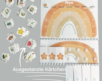 MEGA Wochenplaner Kind / Tagesplaner für Kinder, Orange, Regenbogen, Routineplaner, Montessori, Deutsch