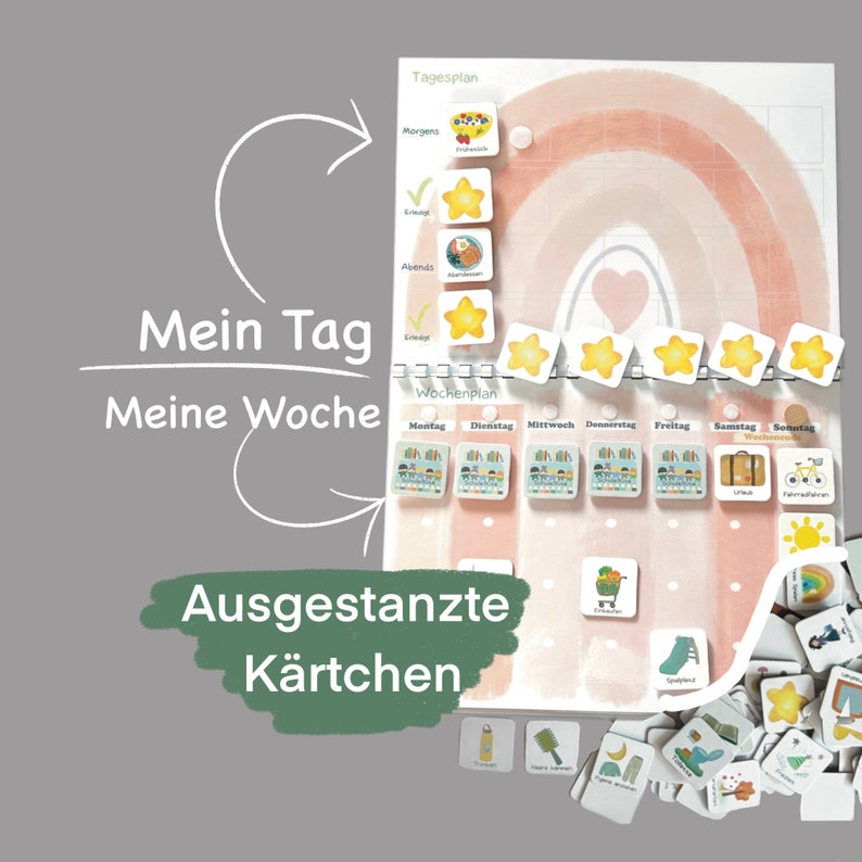 Wochenplan Kind, Routineplan, Tagesplan, Regenbogen, Montessori, Deutsch Rosa