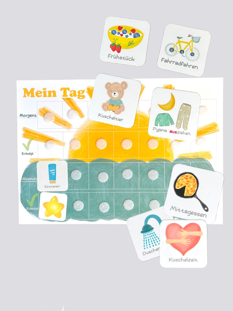 MEGA Tagesplan für Kinder Sonne, Morgenroutine, Abendroutine für Kind, Montessori, Vorschule, Kita Deutsch Bild 3