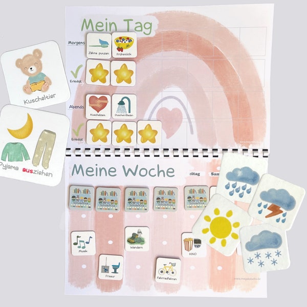 MEGA Wochenplan Kind Rosa, Routineplan, Tagesplan, Regenbogen, Montessori, Deutsch