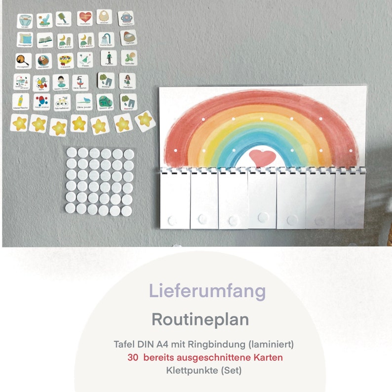 MEGA Tagesplaner Kind Bunt, Routineplan für Kinder, Montessori, Vorschule Kita Deutsch image 2