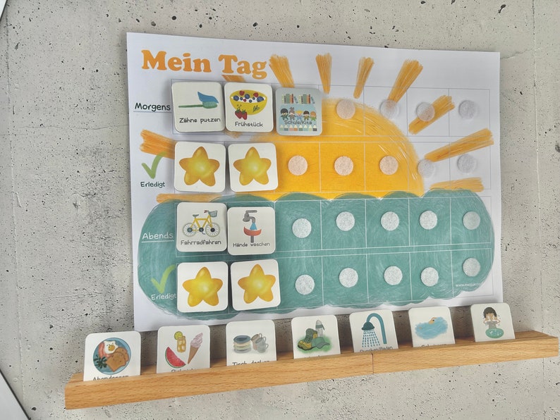 MEGA Tagesplan für Kinder Sonne, Morgenroutine, Abendroutine für Kind, Montessori, Vorschule, Kita Deutsch Bild 1