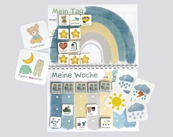 MEGA Wochenplan Kind Blau, Routineplaner, Montessori, Deutsch