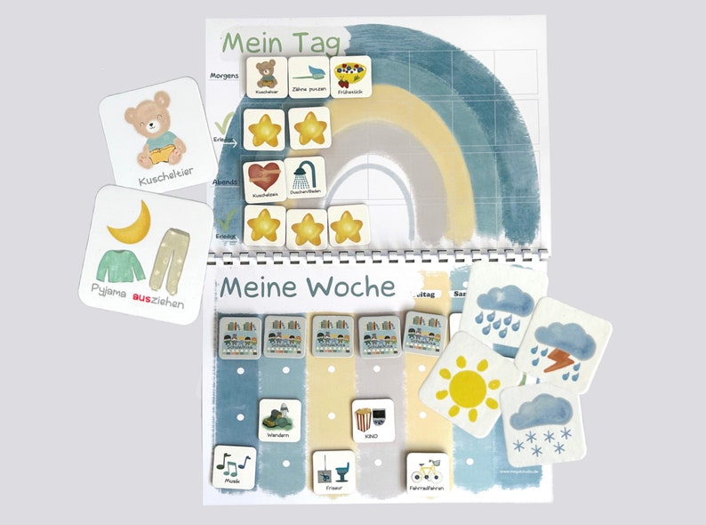 MEGA Wochenplan Kind Blau, Routineplaner, Montessori, Deutsch Blau