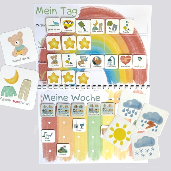 MEGA Wochenplan Kind, Routineplan, Tagesplan, Regenbogen, Montessori, Deutsch