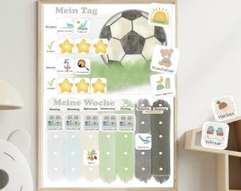 Wochenplan für Kinder Fußball Regenbogen, Tagesplan, Routineplan für Kind, Montessori, Deutsch