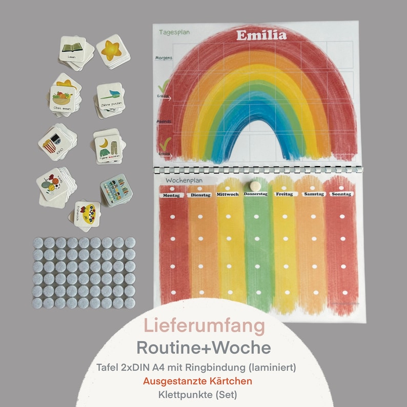 MEGA Wochenplaner und Tagesplaner Set für Kinder, Ausgestanzte Kärtchen, Routineplaner, Montessori, Deutsch Bild 10