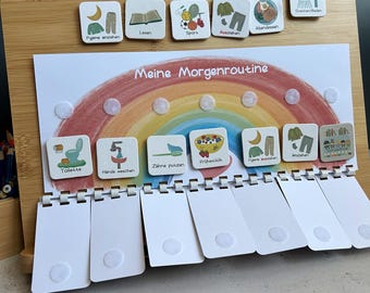 MEGA Tagesplaner Kind Bunt, vorgefertigt, Routineplan für Kinder, Morgenroutine, Montessori, Vorschule Kita Deutsch