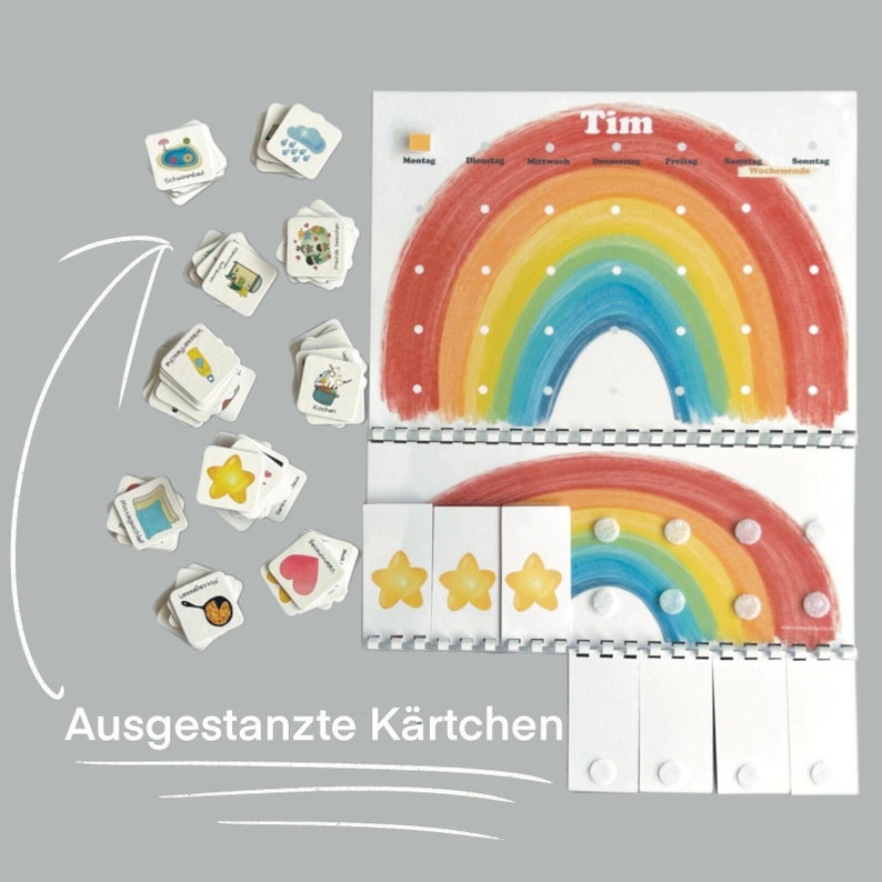 MEGA Wochenplaner und Tagesplaner Set für Kinder, Ausgestanzte Kärtchen, Routineplaner, Montessori, Deutsch Bild 1