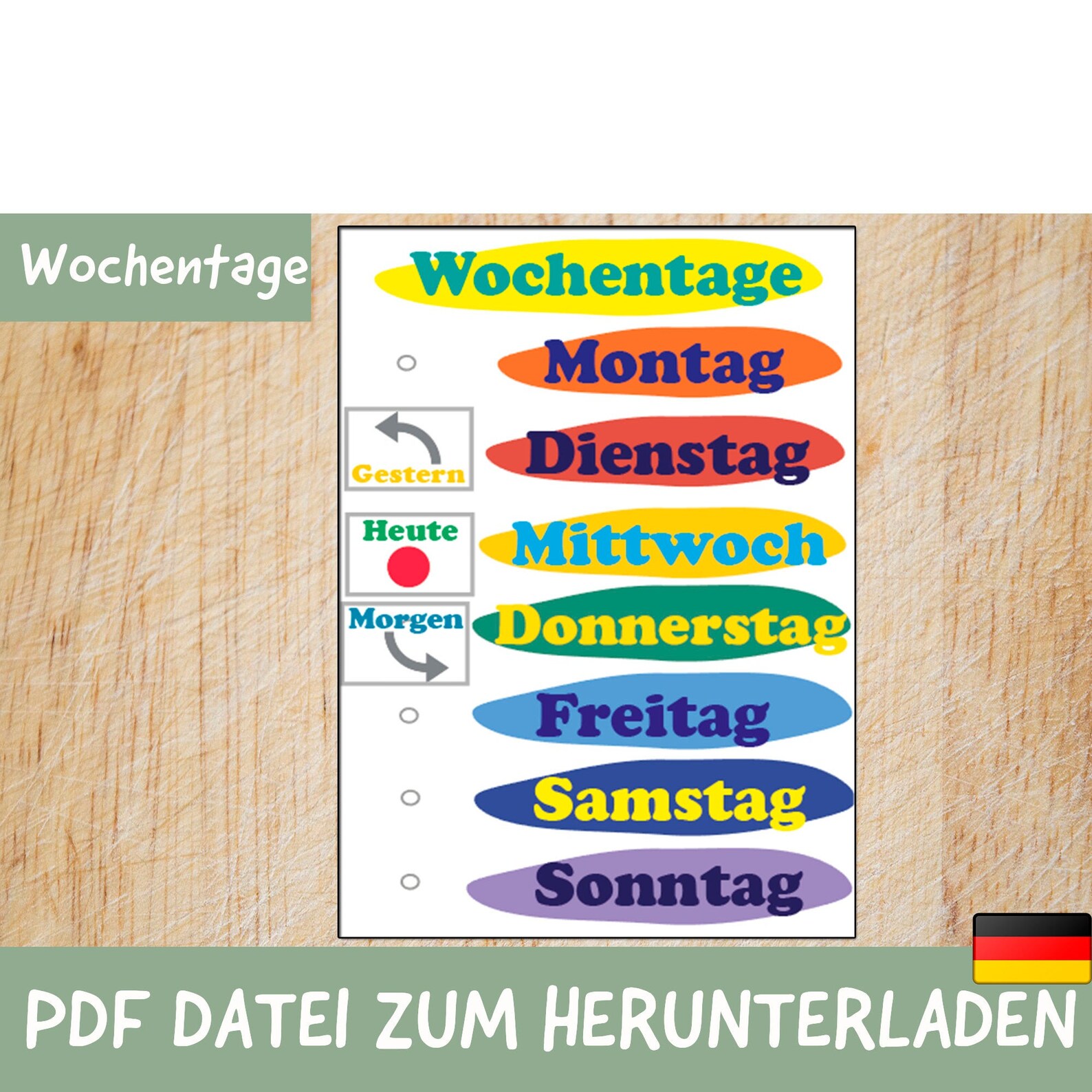 Wochentage Deutsch. Zum Herunterladen. Deutsch DIY Vorschule | Etsy