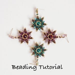 Spinning Star Earrings Tutorial, Beaded Earrings Tutorial, Beadweaving tutorial, Christmas Earrings Tutorial, Beaded Star Tutorial