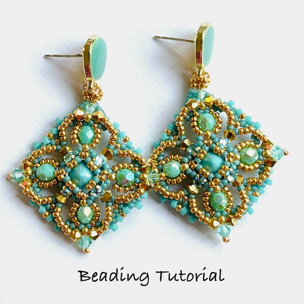 Moroccan Dreams Earrings Tutorial, Beaded Earrings Tutorial, Beadweaving tutorial, Crystal Earrings Tutorial, Beaded Earring Instructions