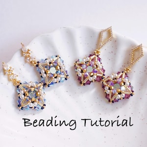 ダイヤモンドスターイヤリングの作り方、ビーズイヤリングの作り方、ビーズ織りの作り方、クリスタルイヤリングの作り方、ビーズイヤリングの作り方