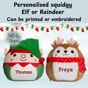 Personalised Christmas elf/reindeer. squishy toy. stocking filler. Christmas eve box gift. custom xmas plush. Printed/embroidered.