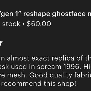 May include: A white latex Ghostface mask featuring a distorted, elongated facial expression with hollow black eye sockets and a wide, open mouth. The mask includes a black fabric hood attached to the top and sides, covering the head and neck area.