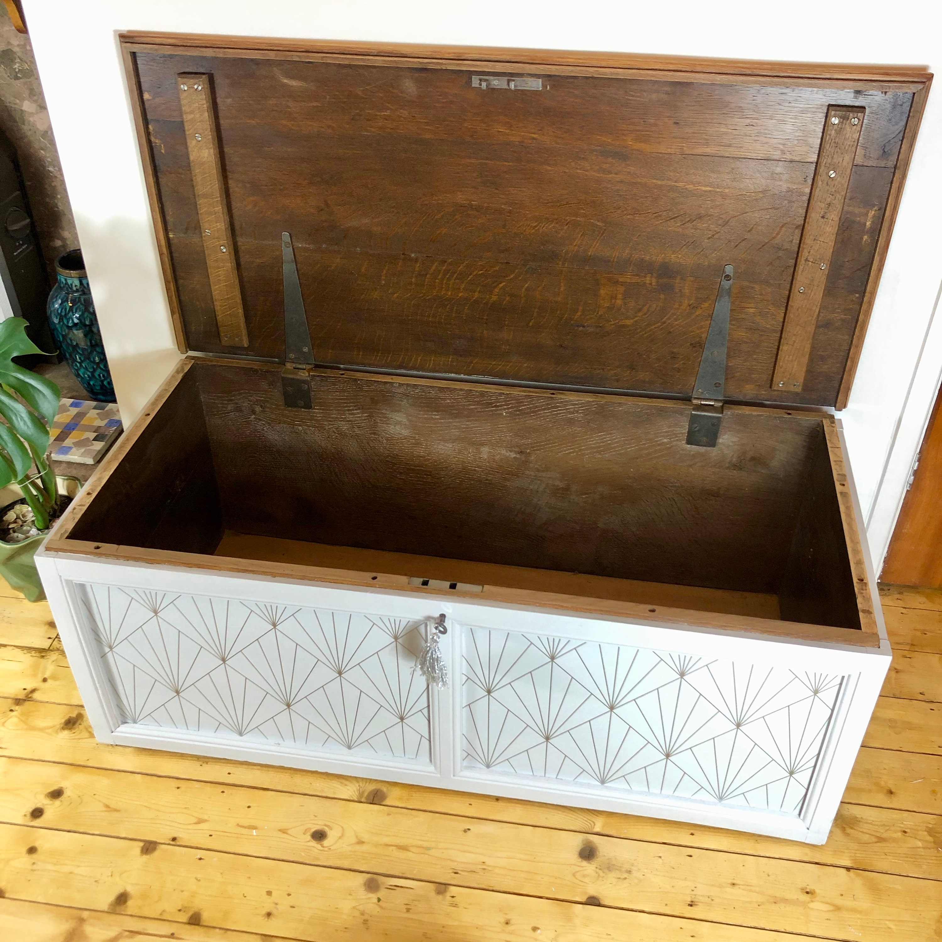 SOLD. Art Deco Style Oak Locking Trunk Etsy