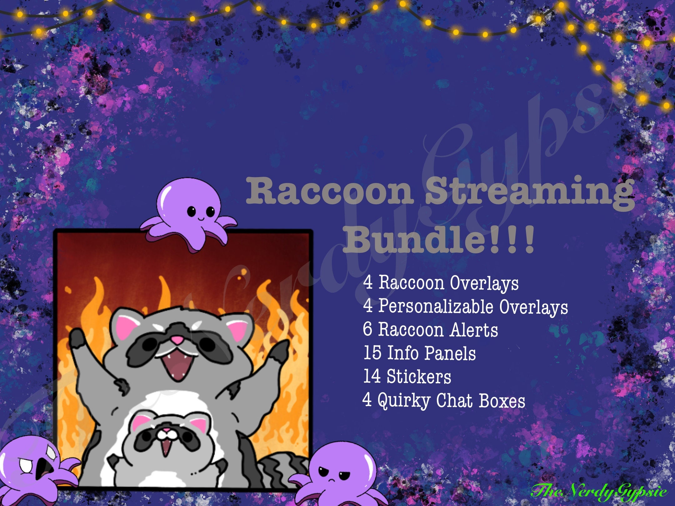 Raccoon Midnight – Twitch Stream Overlay Package (Alerts/Webcam