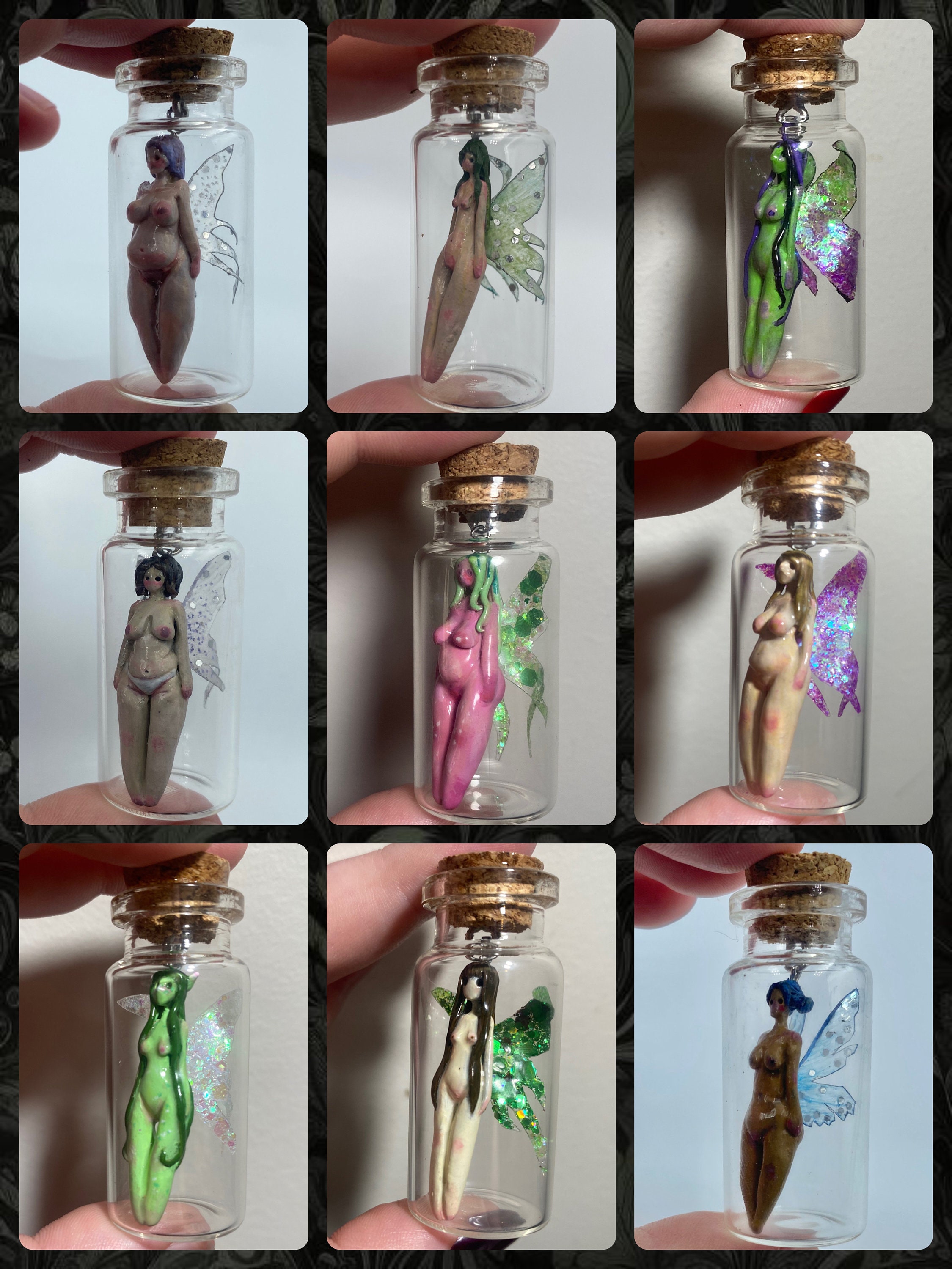 CUSTOM Tiny Bottled Fairy, handmade sculpture, figurine, fae, fairy, wings, creature, made to order, gift, cottagecore, aesthetic, miniature