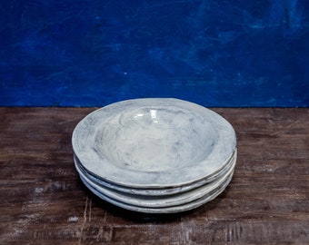 Set of 4 Ceramic Bowls in Rustic White, Soup bowl, Salad platter, Serving Dish, Single serving Tray