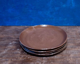 Large Ceramic Dinner Plate in Rustic Brown Serving Tray, Flat Plate, Serving Dish, Large Platter, Clay plate