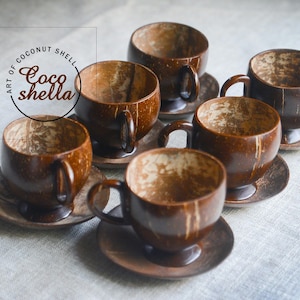 Lot de 6 tasses à thé en coquille de noix de coco fait main fait main bio respectueux de l'environnement
