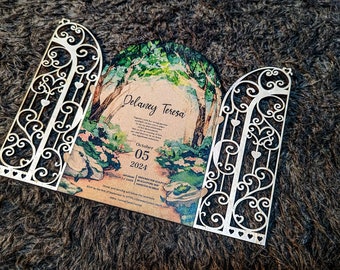 Laser cut wooden Wedding Invitation card