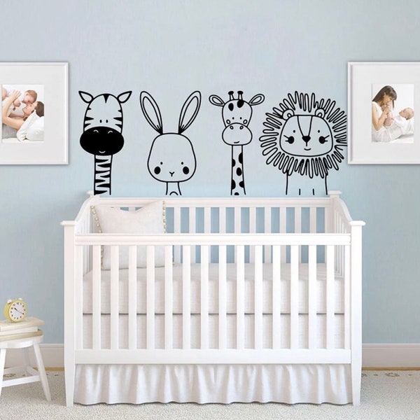Cartoon Zebra Rabbit Giraffe Lion Animal Wall Sticker Laptop Car Kids Room Zoo Animal Jungle Wall Decal Bedroom Vinyl Decor