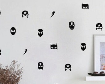 Mixed Superhero Mask Wall Stickers Boys Bedroom Kids Nursery Masks Vinyl Decal