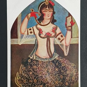 Carte postale des années 1935 Géorgie URSS Peinture persane du XVIIIe siècle Fille avec miroir Carte postale vintage