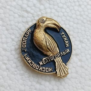 Toucan Yellow-throated Bird Moscow Zoo Vintage Bagde Pin USSR