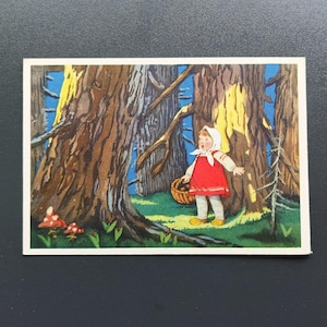 Masha et ours petite fille artiste de conte de fées Sazonova des années 1955 inutilisée carte postale URSS
