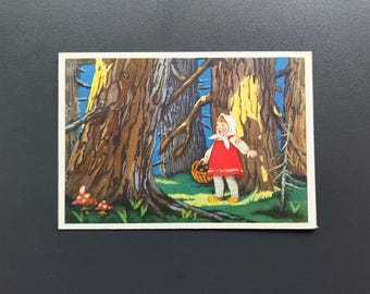 Masha and Bear Little Girl Fairy Tale Artist Sazonova 1955s Unused Vintage Postcard USSR