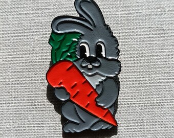 Vintage Badge Bunny Holding Carrot Pin Icon USSR