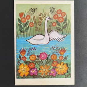 Swan Rainbow Arc Artist Vasnetsov 1970s Unused Vintage Postcard USSR