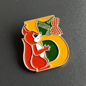 Squirrel Alphabet Vintage Bagde Pin Icon USSR