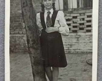 Schoolgirl Pretty Girl Dress School uniform Pigtails Fashion 52s Vintage photo