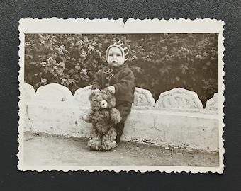 Boy Teddy Bear Toy 1966s Children Kids Vintage photo