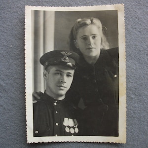 Vintage Photo Beautiful Couple in Love Man Woman Pilot 40s