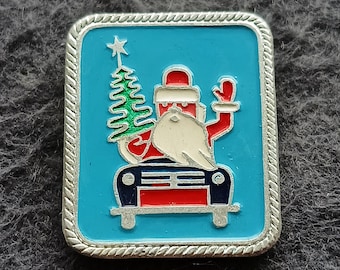 Santa Claus in Car Christmas tree Happy New Year ! Father Frost Vintage Pin USSR