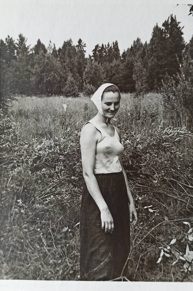 Vintage Photo Beautiful Girl in Tank Top No Bra Woman in Headscarf Etsy
