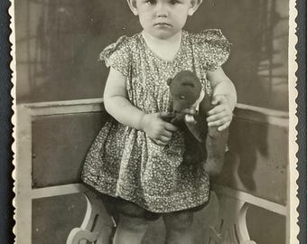 Little Girl Teddy Bear Toy Vintage photo Children Kids