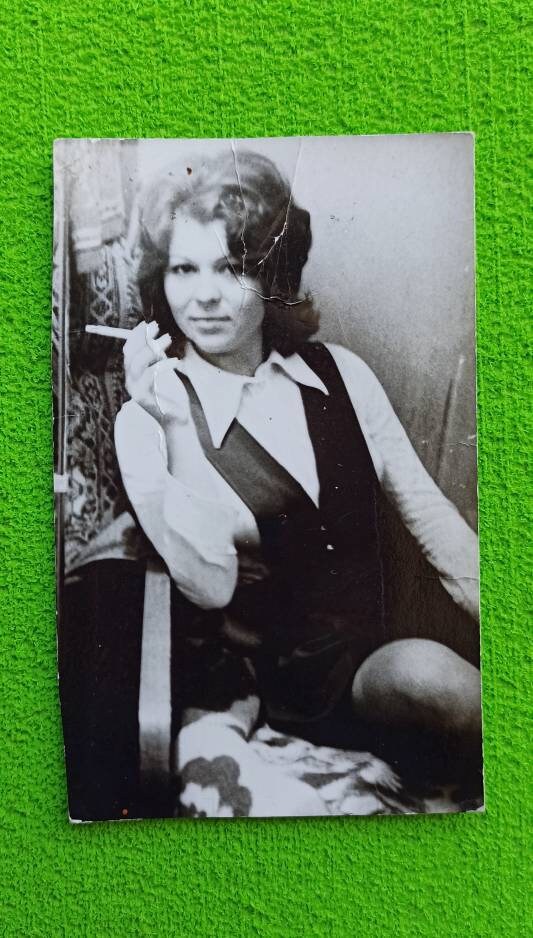 Vintage photo Lady smoking cigarette Girl Woman Fashion