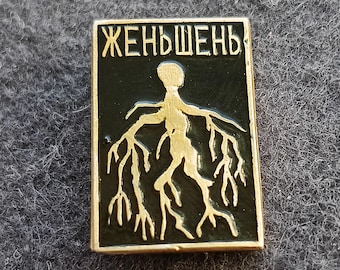 Vintage Badge Ginseng Plant Flora Nature Pin Icon USSR